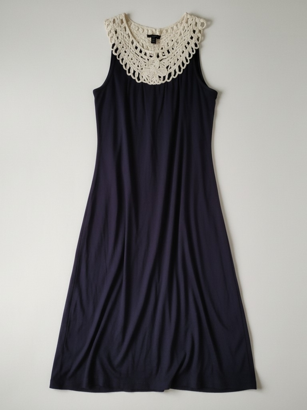 J.B.S. Navy Maxi Dress with Cream Crochet Yoke Size 1x